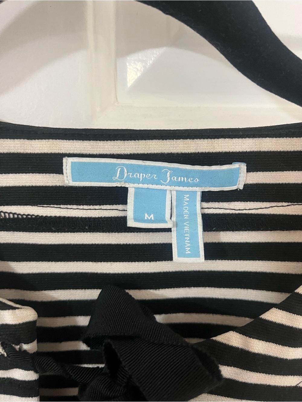 Draper James Black And White Striped Tie-Neck Top View 2